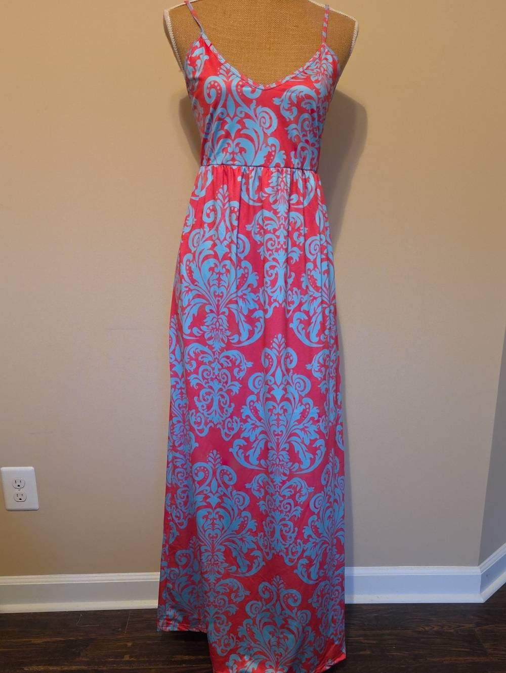 Spaghetti Strap Pink & Light Blue Maxi Dress